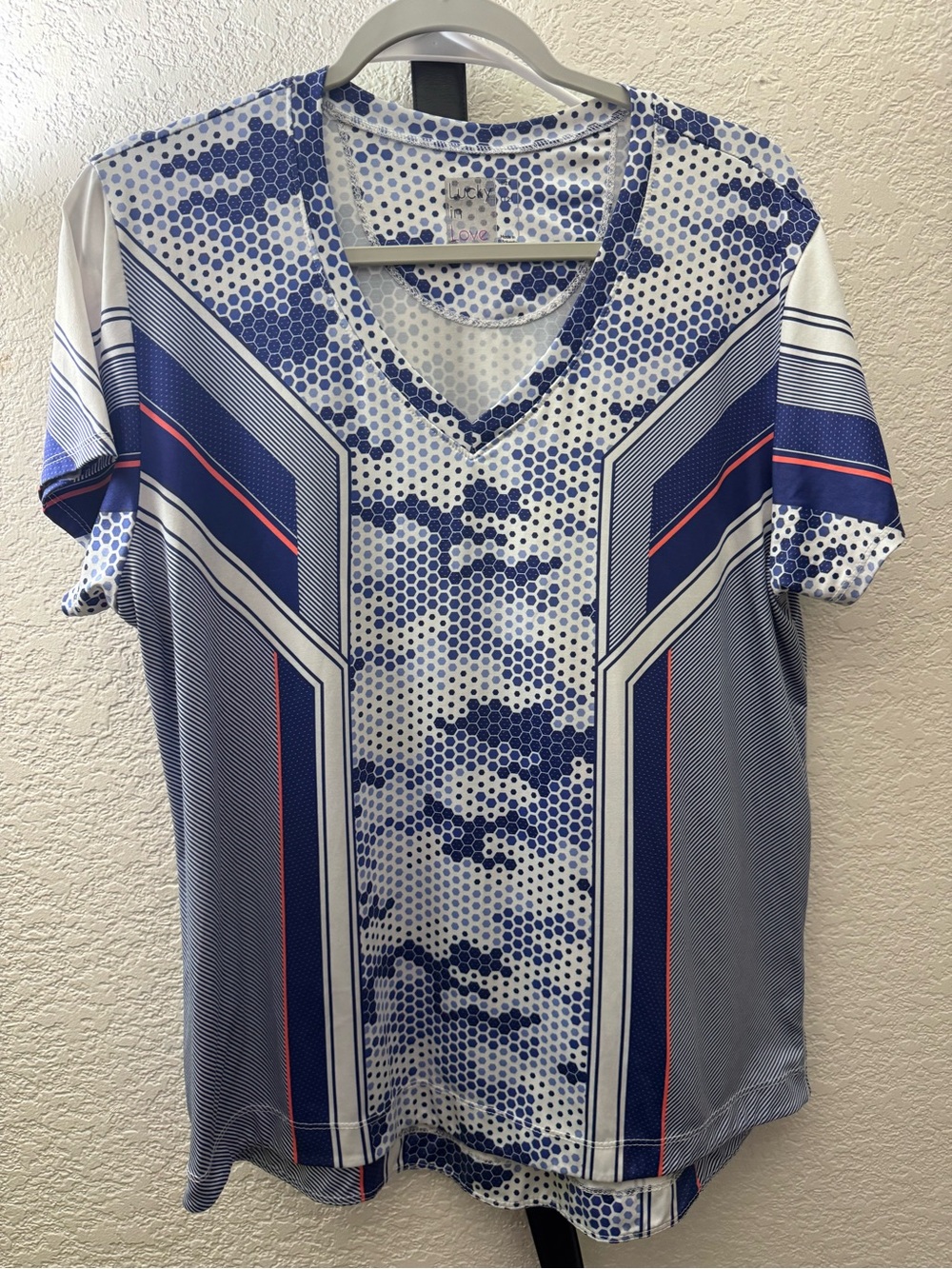 Women's Blue Geometric V-Neck Shirt